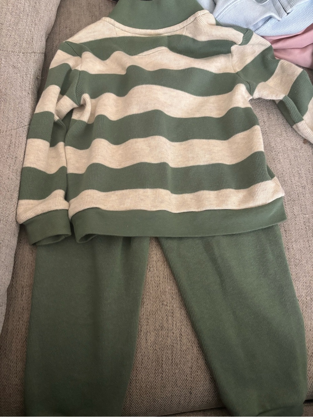 Ralph Lauren Green and Cream Striped Knit Two-Piece Set - Picture 5 of 6